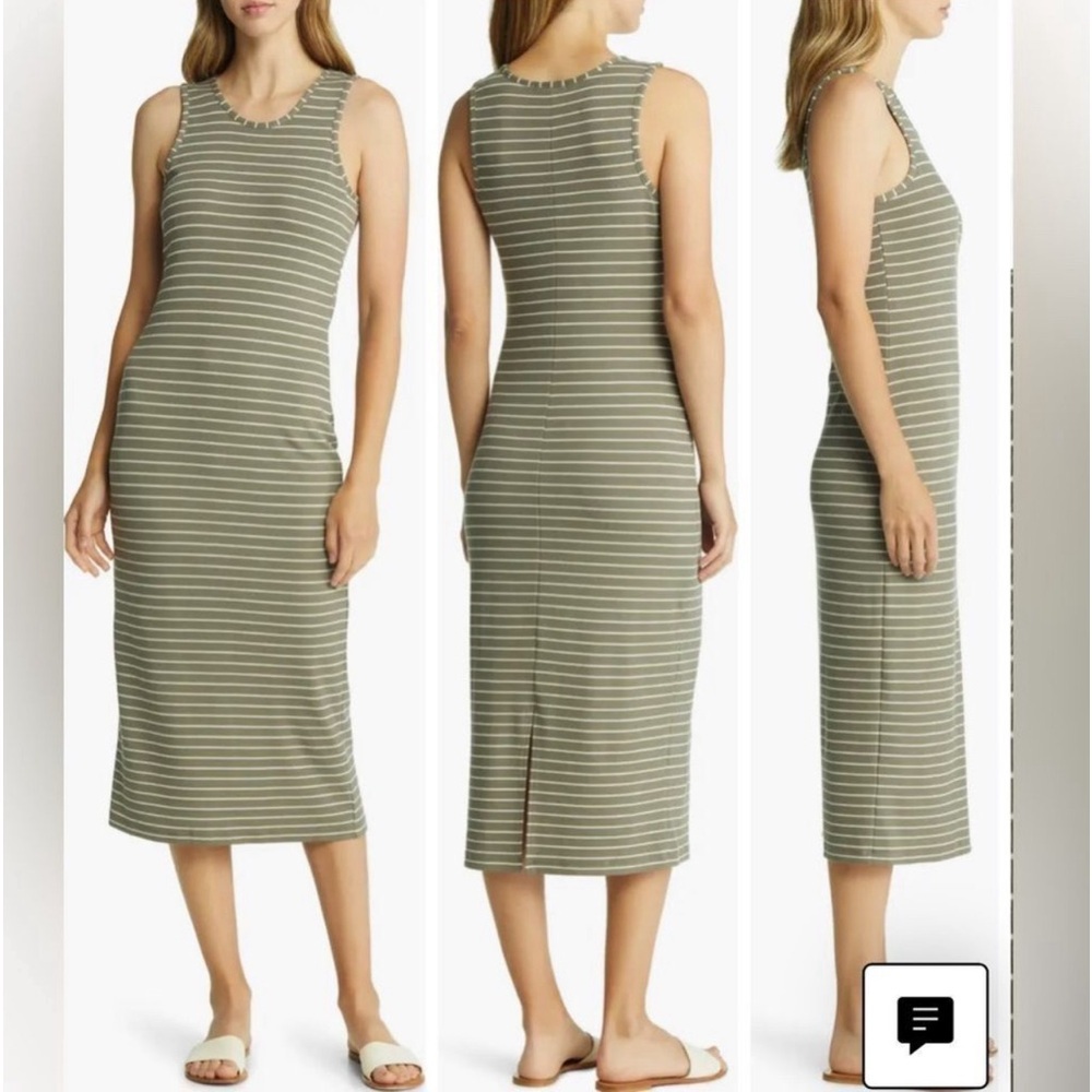 Marine Layer Lexi Ribbed Fitted Bodycon Striped Midi Tank Dress XL, new w/ tags